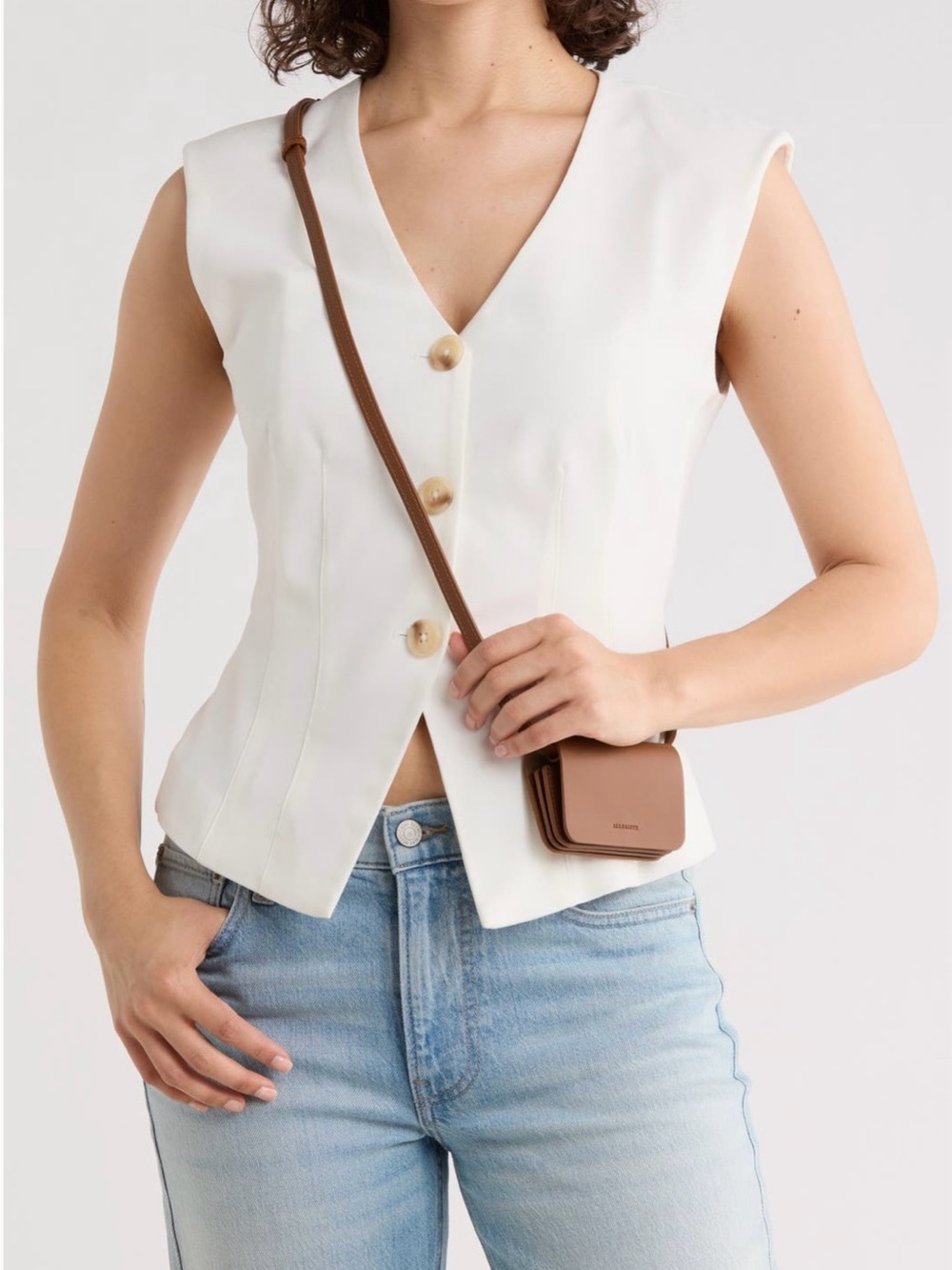 All Saints Minimal Leather Crossbody mini  Bag in Brown new without tags